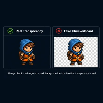 Real transparency compared with a checkerboard pattern baked into the image