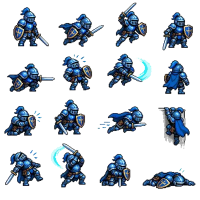 A sprite sheet whose poses sit at uneven sizes and offsets
